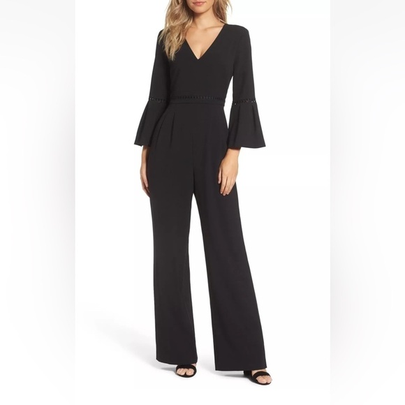 ELIZA J Bell Sleeve Wide Leg JUMPSUIT SIZE 2, BLACK from NORDSTROM - Picture 1 of 16